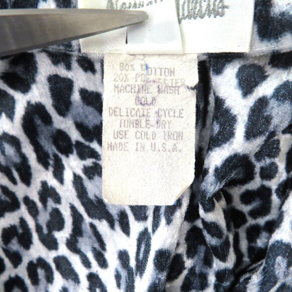 Vintage Neiman Marcus Black Velour Long Robe Leopard Print Collar Cuffs Zip L - Picture 12 of 12